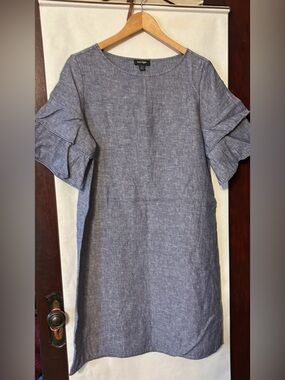 Lord & Taylor women's Large 100% linen dress featuring ruffled cap sleeves